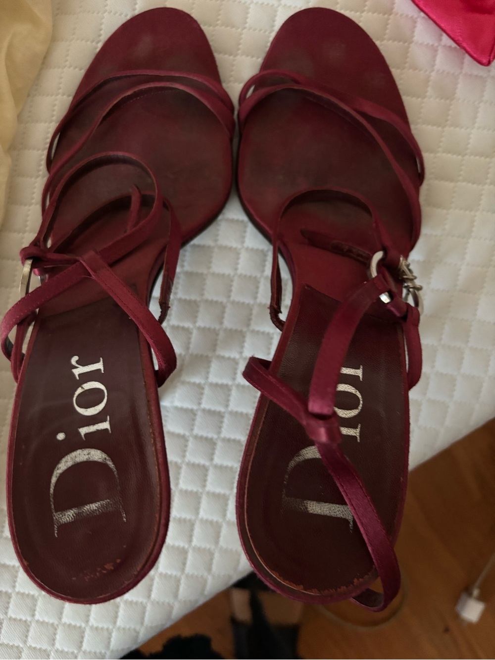 Dior Burgundy Strappy Satin Sandals
